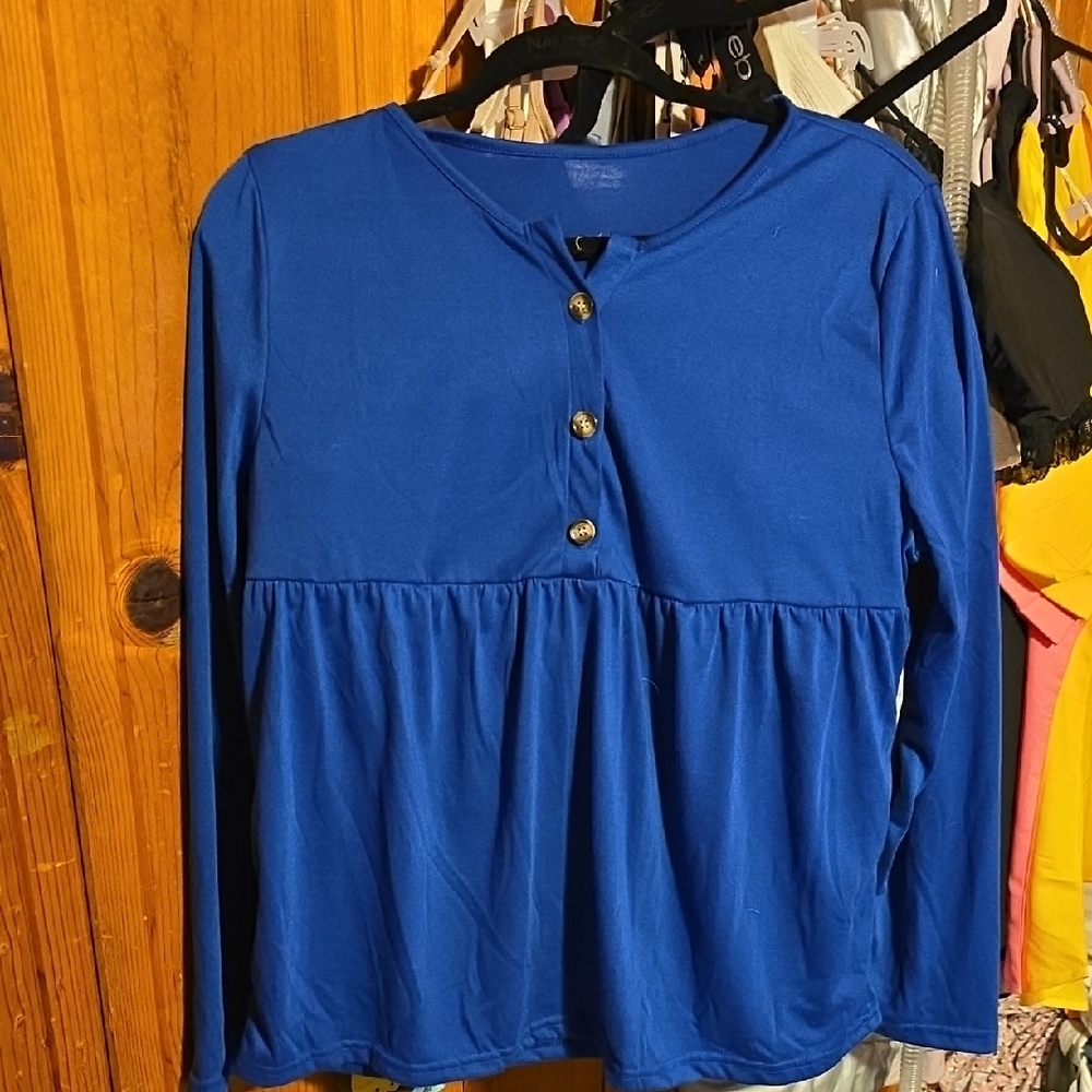 Blue Button-Front Women's Top
